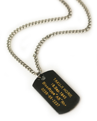 ID necklace with gold text