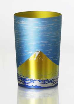 Titanium double walled tumber with image of gold mt. fuji.